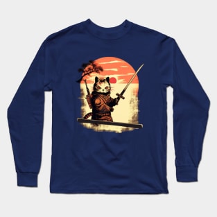 Ninja Cat Japanese Vintage Sunset Sword Long Sleeve T-Shirt